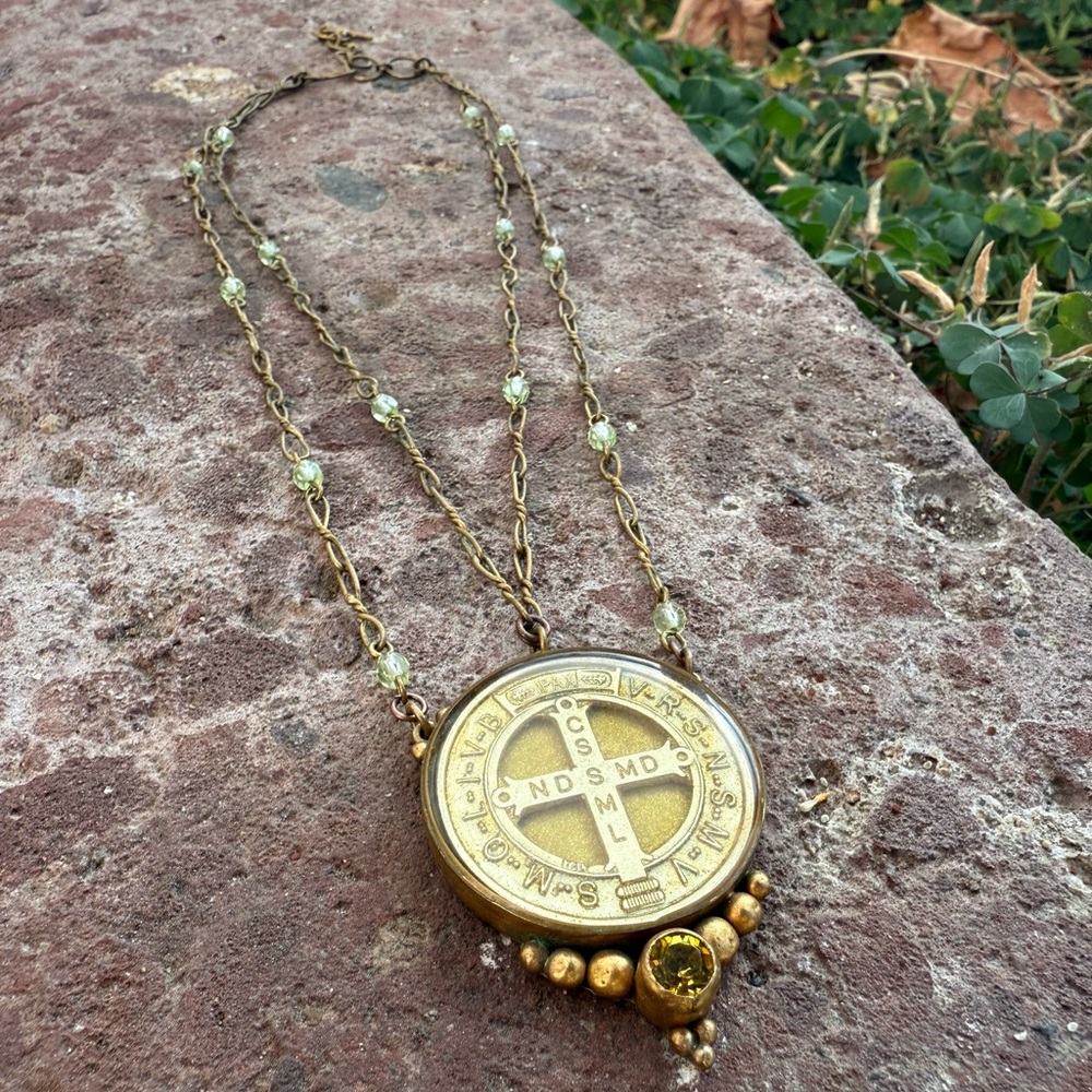 Vintage VSA San Benito Gold Necklace w/ Citrine and Green Swarovski Crystals
